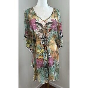 Mushka Sheer Boho Tunic kimona sleeves Dress XL  Fairy Resort Cover Up